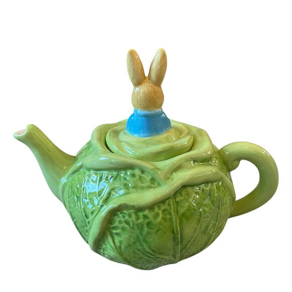 Beatrix Potter Peter Rabbit Easter Cabbage Shaped Teapot Bunny Lid Embossed New - Picture 2 of 16